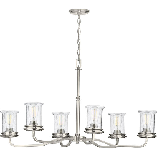PROGRESS LIGHTING P400207-009 Brushed Nickel Winslett Collection Six-Light Brushed Nickel Clear Seeded Glass Coastal Chandelier Light