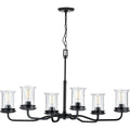 PROGRESS LIGHTING P400207-031 Matte Black Winslett Collection Six-Light Matte Black Clear Seeded Glass Coastal Chandelier Light