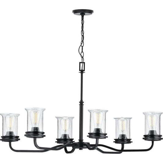 PROGRESS LIGHTING P400207-031 Matte Black Winslett Collection Six-Light Matte Black Clear Seeded Glass Coastal Chandelier Light