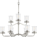 PROGRESS LIGHTING P400208-009 Brushed Nickel Winslett Collection Nine-Light Brushed Nickel Clear Seeded Glass Coastal Chandelier Light