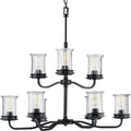 PROGRESS LIGHTING P400208-031 Matte Black Winslett Collection Nine-Light Matte Black Clear Seeded Glass Coastal Chandelier Light