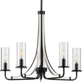 PROGRESS LIGHTING P400209-031 Matte Black Riley Collection Five-Light Matte Black Clear Glass New Traditional Chandelier Light