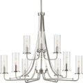 PROGRESS LIGHTING P400210-009 Brushed Nickel Riley Collection Nine-Light Brushed Nickel Clear Glass New Traditional Chandelier Light