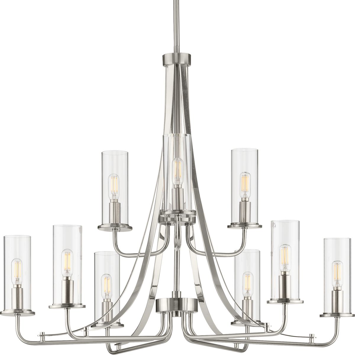 PROGRESS LIGHTING P400210-009 Brushed Nickel Riley Collection Nine-Light Brushed Nickel Clear Glass New Traditional Chandelier Light