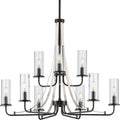 PROGRESS LIGHTING P400210-031 Matte Black Riley Collection Nine-Light Matte Black Clear Glass New Traditional Chandelier Light