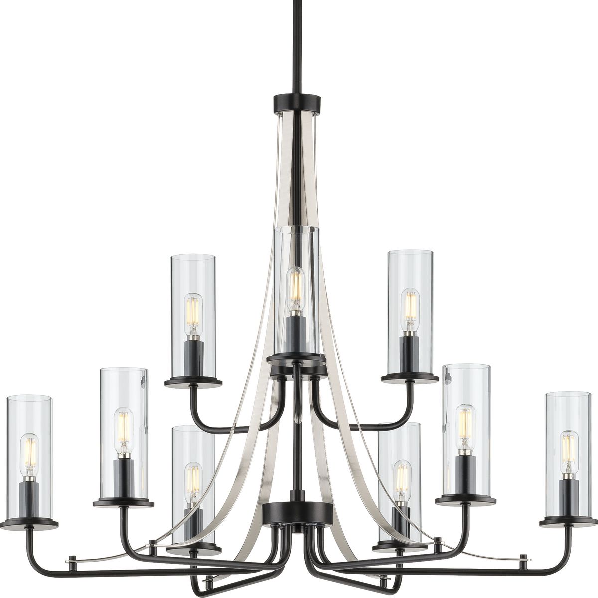 PROGRESS LIGHTING P400210-031 Matte Black Riley Collection Nine-Light Matte Black Clear Glass New Traditional Chandelier Light