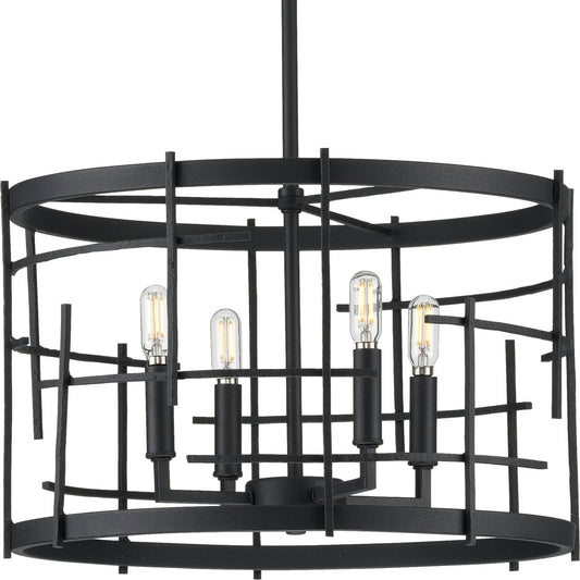PROGRESS LIGHTING P400213-031 Textured Black Torres Collection Four-Light Textured Black Modern Chandelier Light