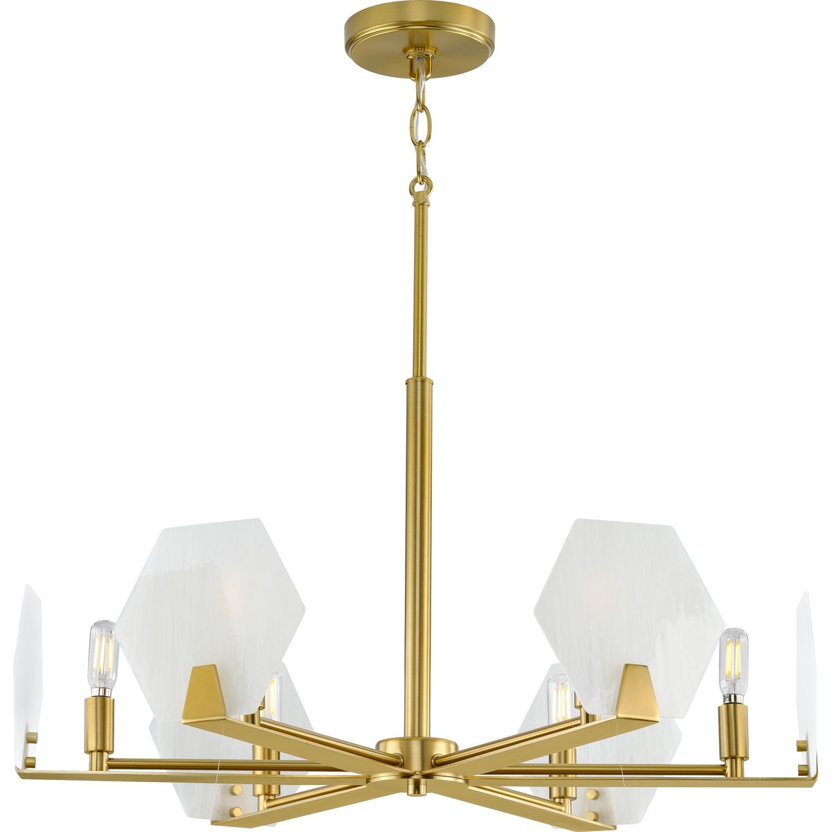 PROGRESS LIGHTING P400216-109 Brushed Bronze Rae Collection Six-Light Brushed Bronze White Alabaster Glass Luxe Chandelier Light