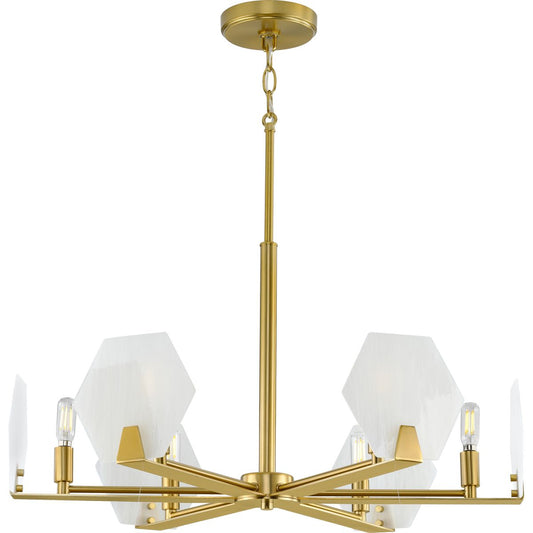 PROGRESS LIGHTING P400216-109 Brushed Bronze Rae Collection Six-Light Brushed Bronze White Alabaster Glass Luxe Chandelier Light