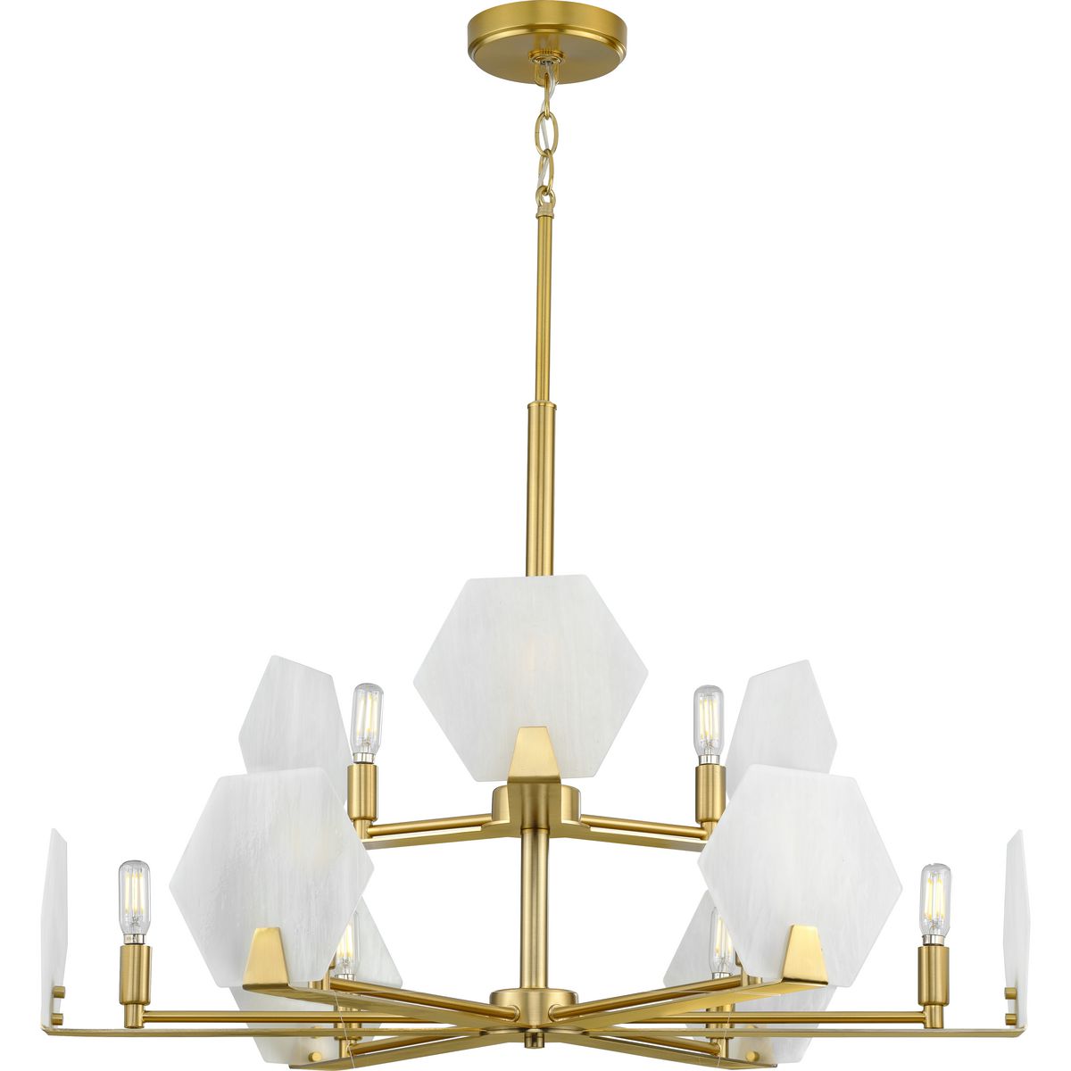 PROGRESS LIGHTING P400217-109 Brushed Bronze Rae Collection Nine-Light Brushed Bronze White Alabaster Glass Luxe Chandelier Light