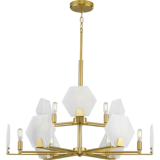 PROGRESS LIGHTING P400217-109 Brushed Bronze Rae Collection Nine-Light Brushed Bronze White Alabaster Glass Luxe Chandelier Light