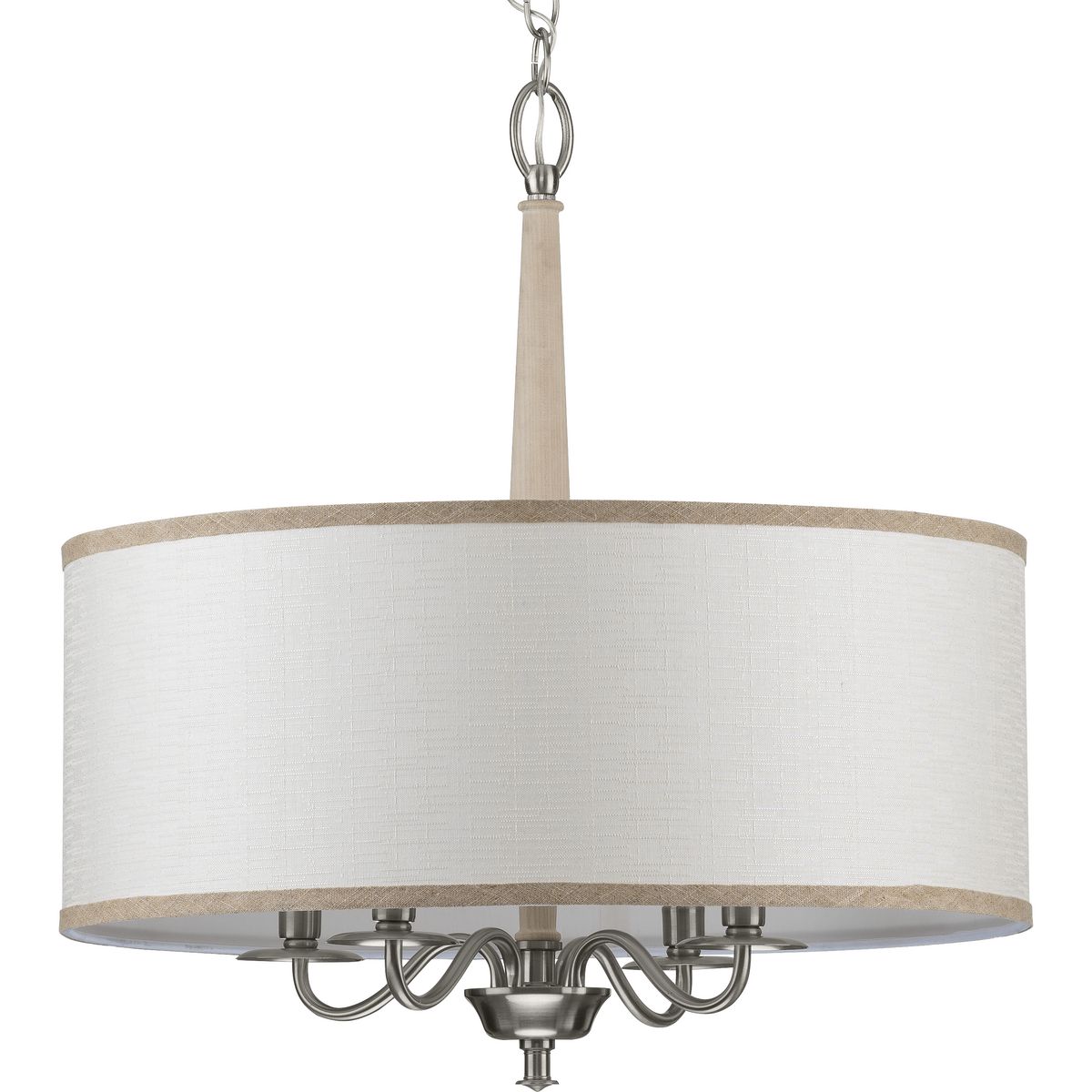 PROGRESS LIGHTING P400218-009 Brushed Nickel Durrell Collection Four-Light Brushed Nickel Sailcloth Linen Fabric Shade Coastal Chandelier Light
