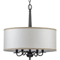 PROGRESS LIGHTING P400218-031 Matte Black Durrell Collection Four-Light Matte Black Sailcloth Linen Fabric Shade Coastal Chandelier Light