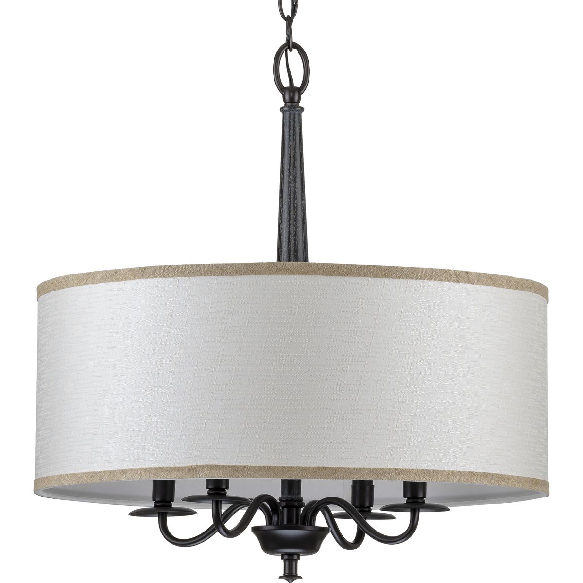 PROGRESS LIGHTING P400218-031 Matte Black Durrell Collection Four-Light Matte Black Sailcloth Linen Fabric Shade Coastal Chandelier Light