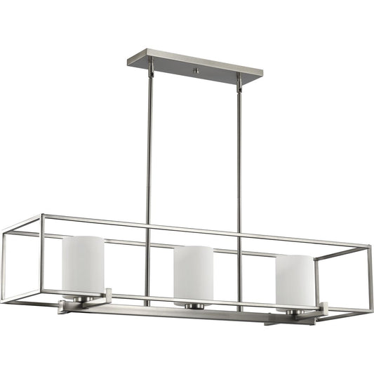 PROGRESS LIGHTING P400225-009 Brushed Nickel Chadwick Collection Three-Light Brushed Nickel Etched Opal Glass Modern Chandelier Light