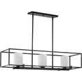 PROGRESS LIGHTING P400225-031 Matte Black Chadwick Collection Three-Light Matte Black Etched Opal Glass Modern Linear Chandelier Light