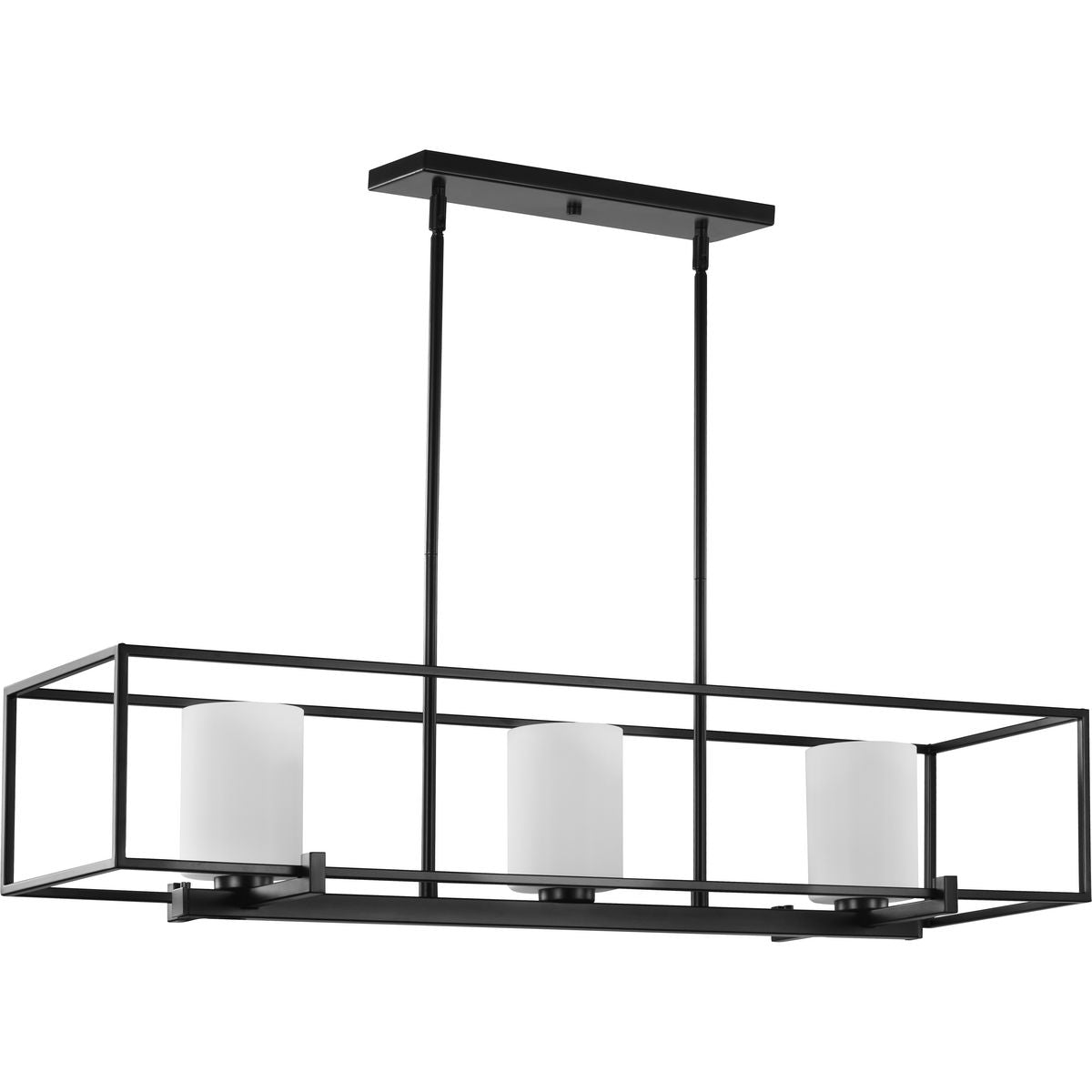 PROGRESS LIGHTING P400225-031 Matte Black Chadwick Collection Three-Light Matte Black Etched Opal Glass Modern Linear Chandelier Light