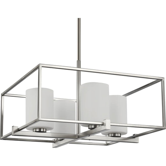 PROGRESS LIGHTING P400226-009 Brushed Nickel Chadwick Collection Four-Light Brushed Nickel Etched Opal Glass Modern Chandelier Light