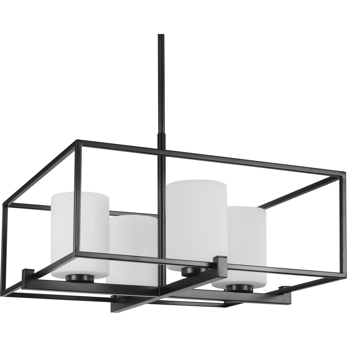 PROGRESS LIGHTING P400226-031 Matte Black Chadwick Collection Four-Light Matte Black Etched Opal Glass Modern Chandelier Light