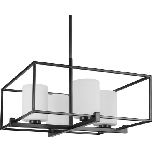 PROGRESS LIGHTING P400226-031 Matte Black Chadwick Collection Four-Light Matte Black Etched Opal Glass Modern Chandelier Light