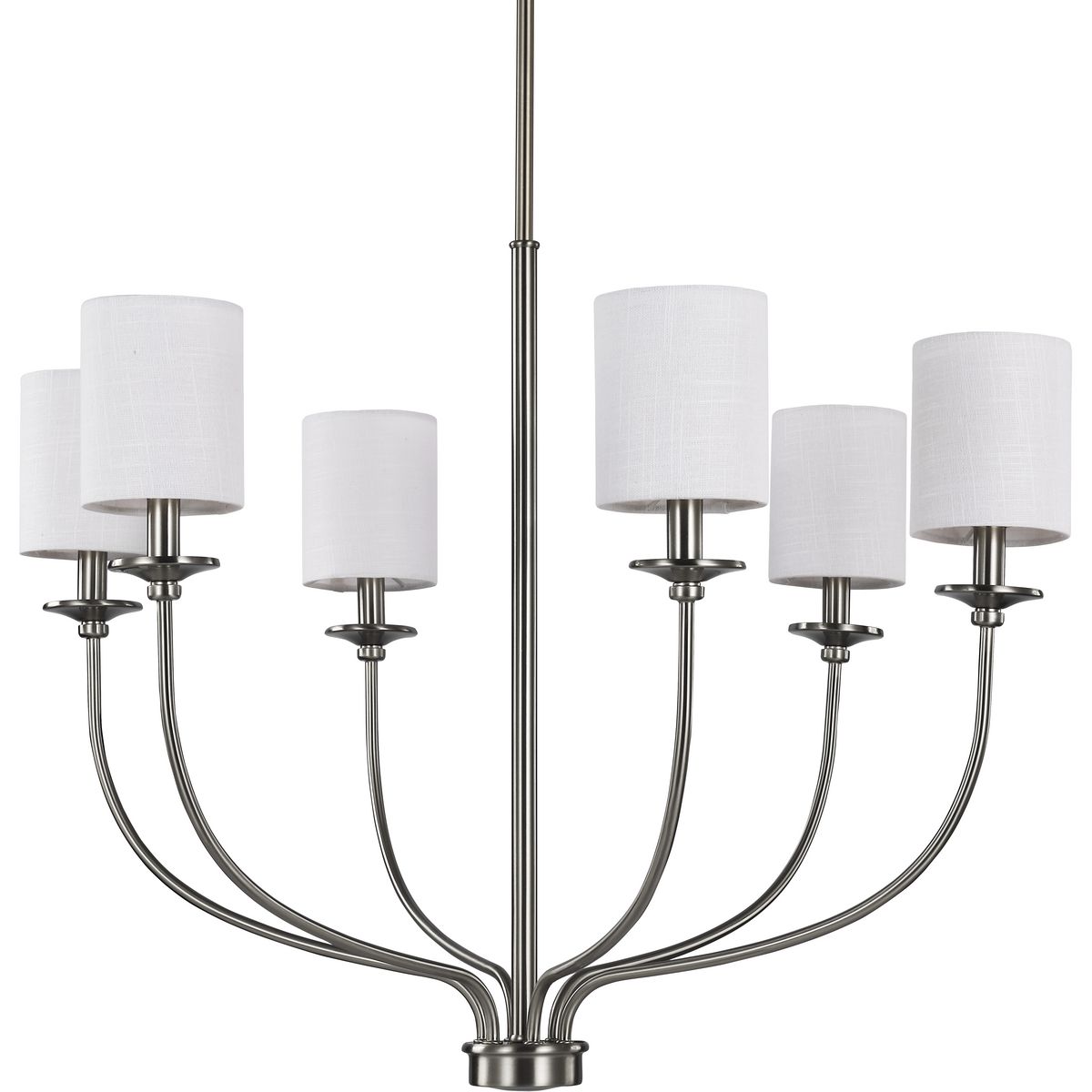 PROGRESS LIGHTING P400227-009 Brushed Nickel Bonita Collection Six-Light Brushed Nickel White Linen Fabric Shade Luxe Chandelier Light
