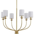 PROGRESS LIGHTING P400227-012 Satin Brass Bonita Collection Six-Light Satin Brass White Linen Fabric Shade Luxe Chandelier Light