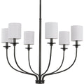 PROGRESS LIGHTING P400227-031 Matte Black Bonita Collection Six-Light Matte Black White Linen Fabric Shade Luxe Chandelier Light