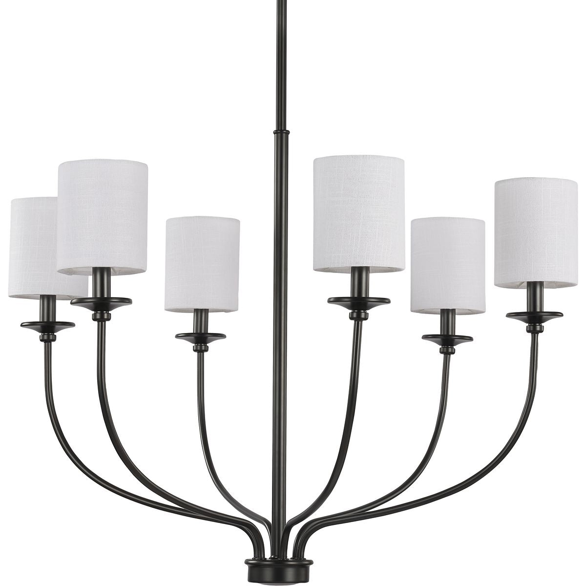 PROGRESS LIGHTING P400227-031 Matte Black Bonita Collection Six-Light Matte Black White Linen Fabric Shade Luxe Chandelier Light
