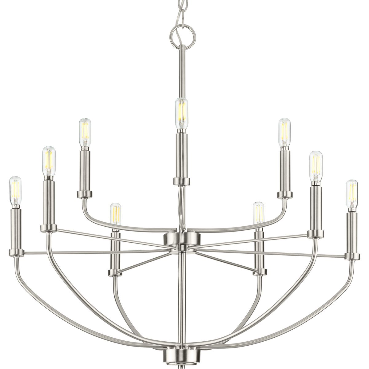 PROGRESS LIGHTING P400228-009 Brushed Nickel Leyden Collection Nine-Light Brushed Nickel Farmhouse Style Chandelier Light