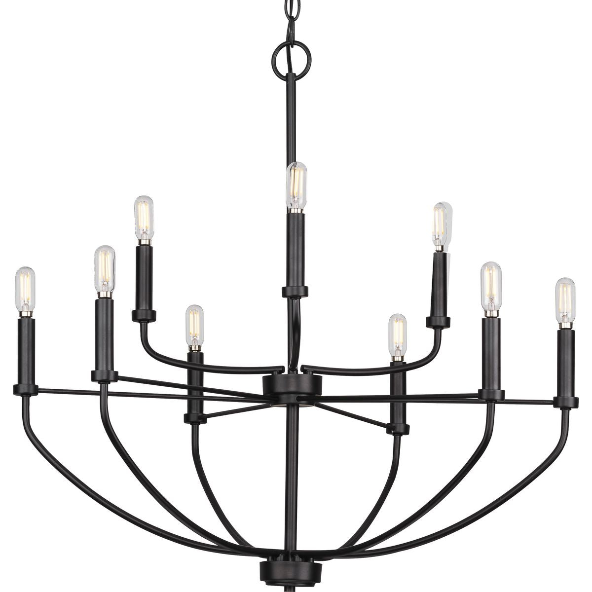 PROGRESS LIGHTING P400228-031 Matte Black Leyden Collection Nine-Light Matte Black Farmhouse Style Chandelier Light