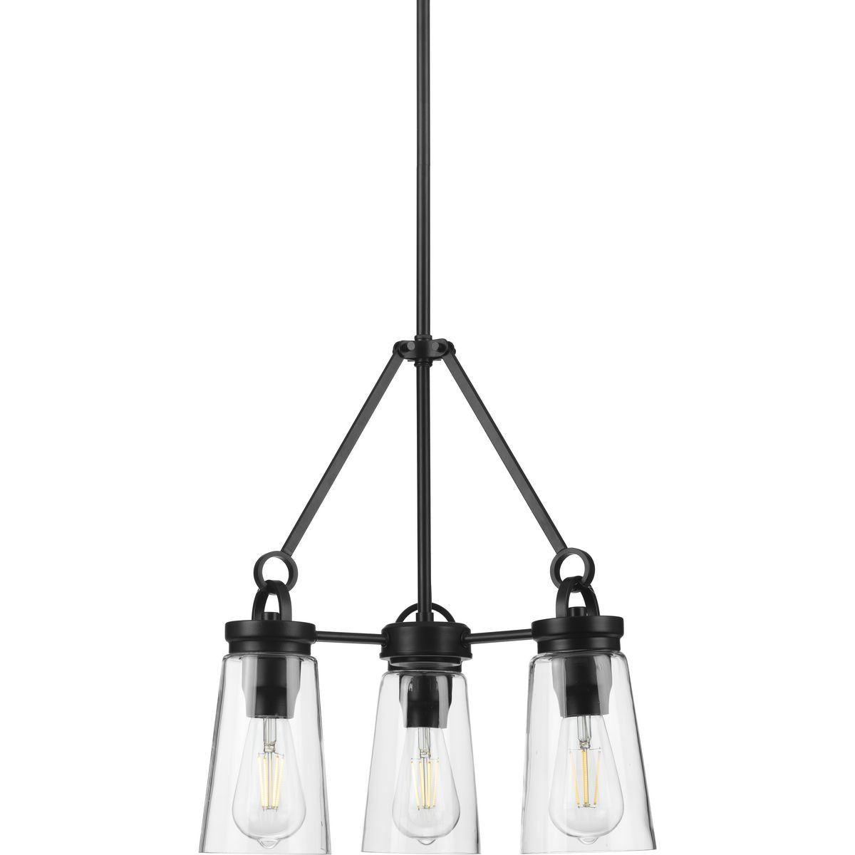 PROGRESS LIGHTING P400235-031 Matte Black Stockbrace Collection Three-Light Matte Black and Clear Glass Farmhouse Style Chandelier Light