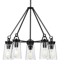 PROGRESS LIGHTING P400243-031 Matte Black Stockbrace Collection Five-Light Matte Black and Clear Glass Farmhouse Style Chandelier Light