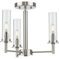 PROGRESS LIGHTING P400250-009 Brushed Nickel Kellwyn Collection Three-Light Brushed Nickel and Clear Glass Transitional Style Convertible Semi-Flush Ceiling or Hanging Pendant Light
