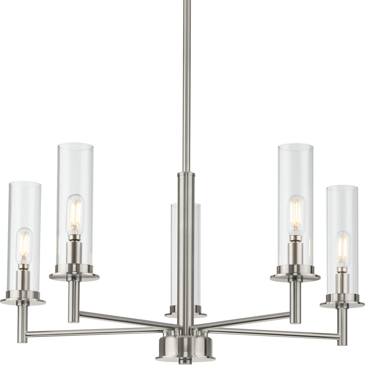 PROGRESS LIGHTING P400251-009 Brushed Nickel Kellwyn Collection Five-Light Brushed Nickel and Clear Glass Transitional Style Chandelier Light