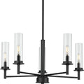 PROGRESS LIGHTING P400251-031 Matte Black Kellwyn Collection Five-Light Matte Black and Clear Glass Transitional Style Chandelier Light