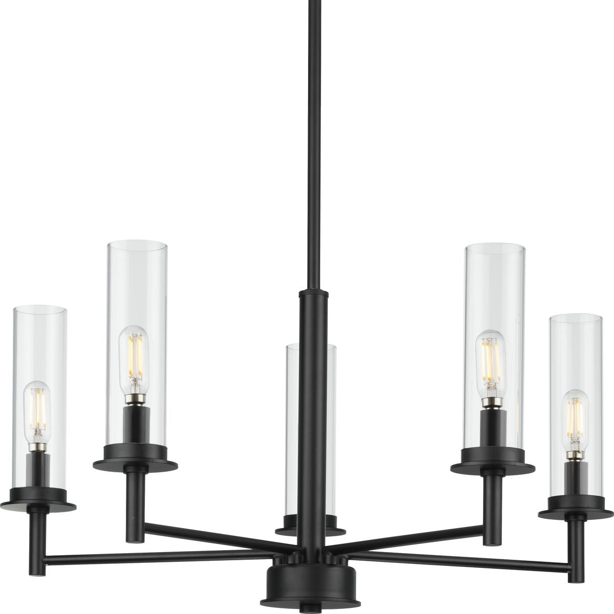 PROGRESS LIGHTING P400251-031 Matte Black Kellwyn Collection Five-Light Matte Black and Clear Glass Transitional Style Chandelier Light