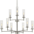 PROGRESS LIGHTING P400252-009 Brushed Nickel Kellwyn Collection Nine-Light Brushed Nickel and Clear Glass Transitional Style Chandelier Light