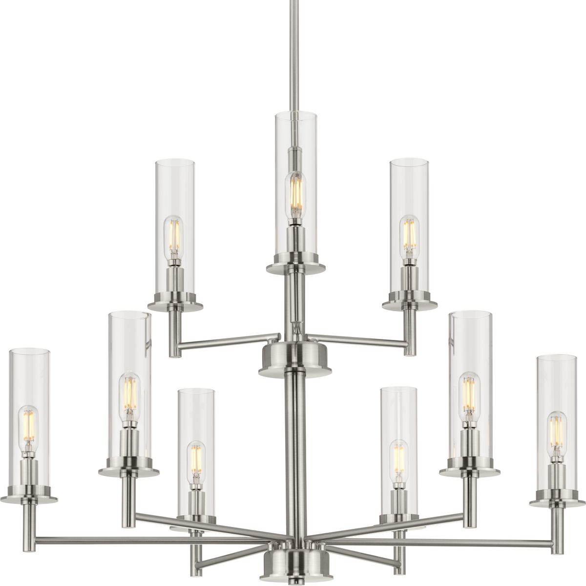 PROGRESS LIGHTING P400252-009 Brushed Nickel Kellwyn Collection Nine-Light Brushed Nickel and Clear Glass Transitional Style Chandelier Light