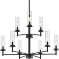 PROGRESS LIGHTING P400252-031 Matte Black Kellwyn Collection Nine-Light Matte Black and Clear Glass Transitional Style Chandelier Light