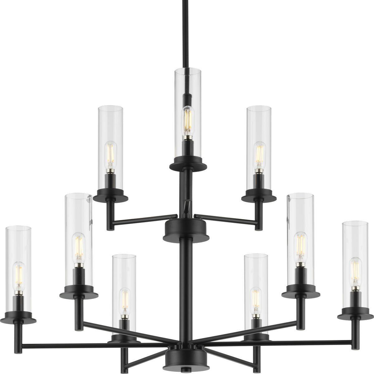 PROGRESS LIGHTING P400252-031 Matte Black Kellwyn Collection Nine-Light Matte Black and Clear Glass Transitional Style Chandelier Light