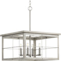 PROGRESS LIGHTING P400253-009 Brushed Nickel Hedgerow Collection Four-Light Brushed Nickel and Grey Washed Oak Farmhouse Style Chandelier Light