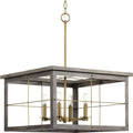 PROGRESS LIGHTING P400253-175 Distressed Brass Hedgerow Collection Four-Light Distressed Brass and Aged Oak Farmhouse Style Chandelier Light