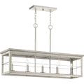 PROGRESS LIGHTING P400254-009 Brushed Nickel Hedgerow Collection Five-Light Brushed Nickel and Grey Washed Oak Farmhouse Style Linear Island Chandelier Light