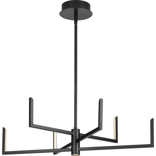 PROGRESS LIGHTING P400260-031-30 Matte Black Pivot LED Collection Six-Light Textured Black Modern Style Chandelier with Downlight