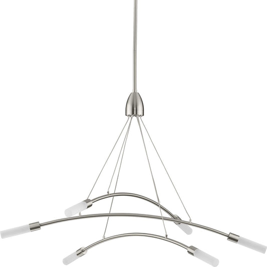 PROGRESS LIGHTING P400263-009-30 Brushed Nickel Kylo LED Collection Six-Light Brushed Nickel and Frosted Acrylic Modern Style Chandelier Light