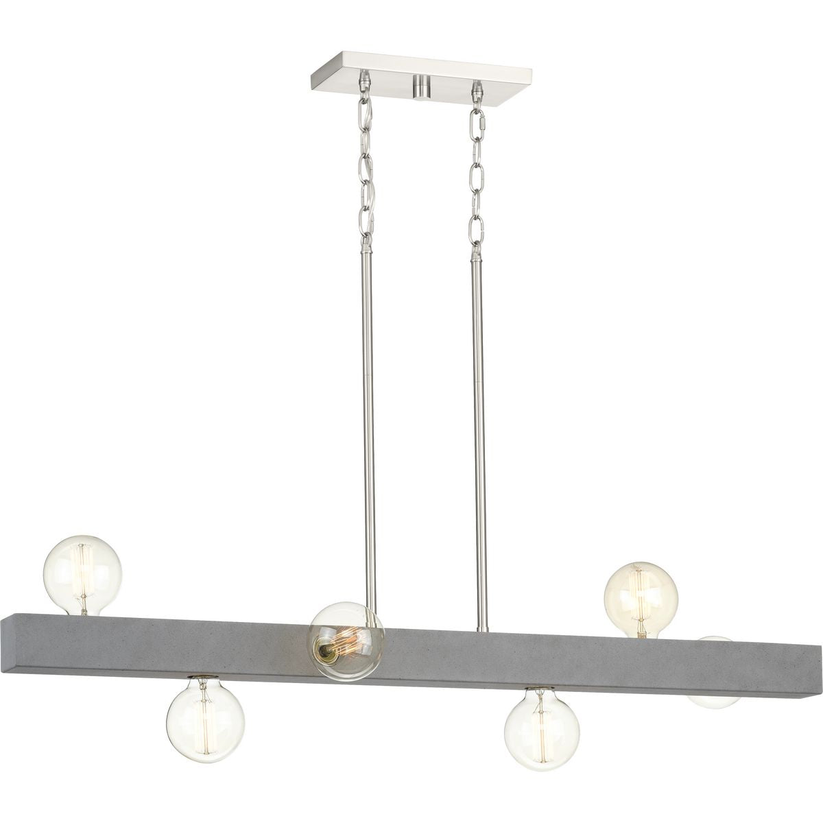 PROGRESS LIGHTING P400269-009 Brushed Nickel Mill Beam Collection Six-Light Brushed Nickel/Faux Concrete Industrial Style Linear Island Chandelier