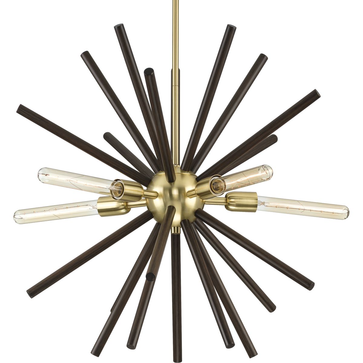 PROGRESS LIGHTING P400270-012 Satin Brass Thorpe Collection Five-Light Satin Brass Mid-Century Modern Style Chandelier Light