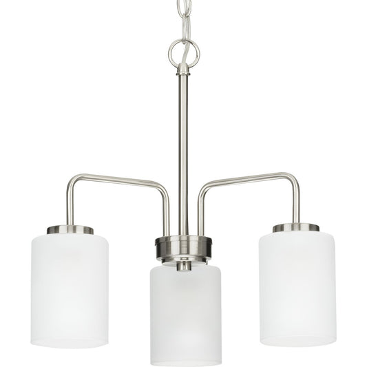 PROGRESS LIGHTING P400274-009 Brushed Nickel Merry Collection Three-Light Brushed Nickel and Etched Glass Transitional Style Chandelier Light