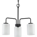 PROGRESS LIGHTING P400274-031 Matte Black Merry Collection Three-Light Matte Black and Etched Glass Transitional Style Chandelier Light