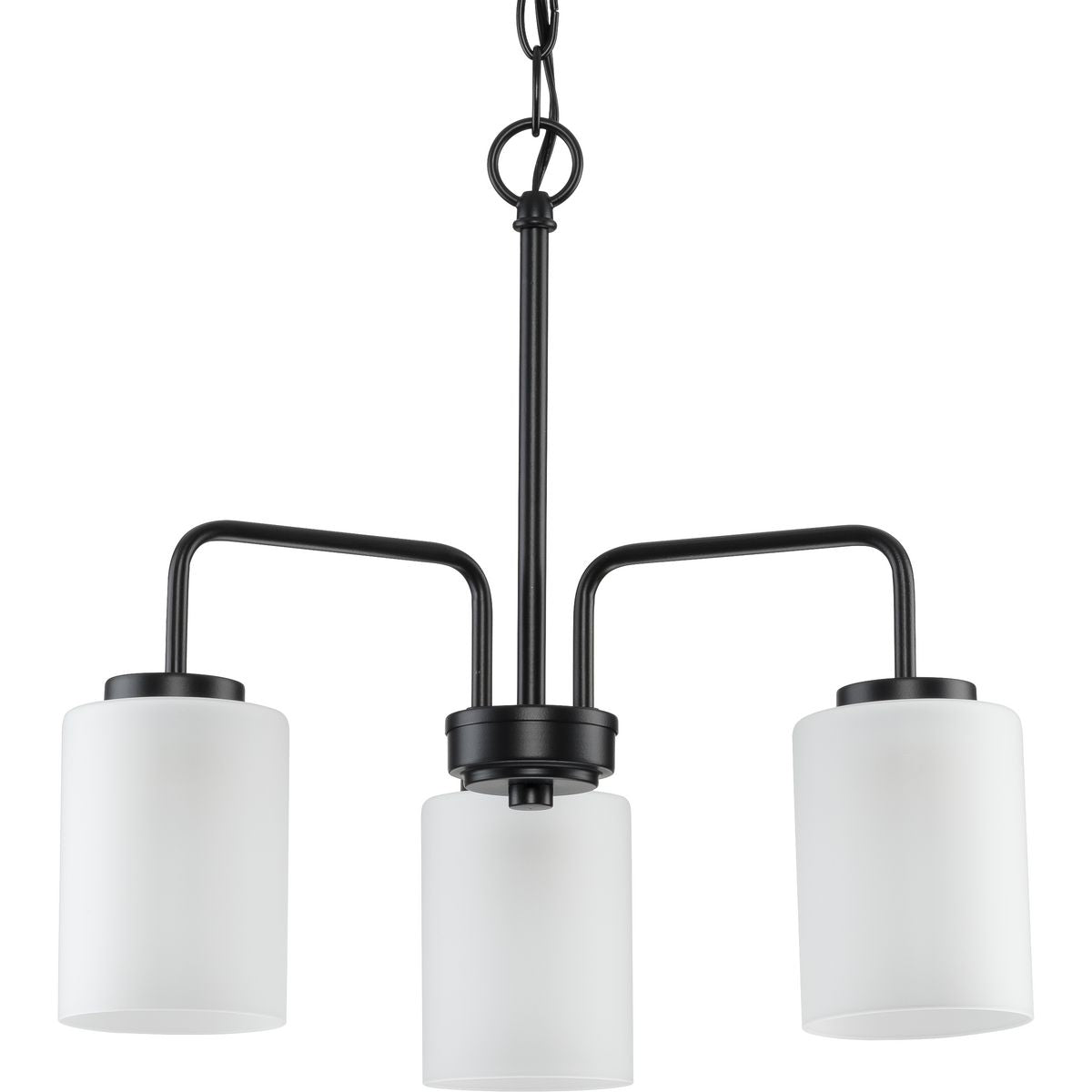 PROGRESS LIGHTING P400274-031 Matte Black Merry Collection Three-Light Matte Black and Etched Glass Transitional Style Chandelier Light